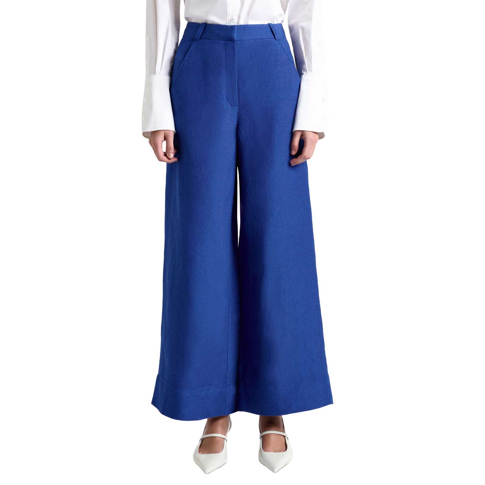 Cue Lapis Blue Lustre Linen Blend Cropped Pant